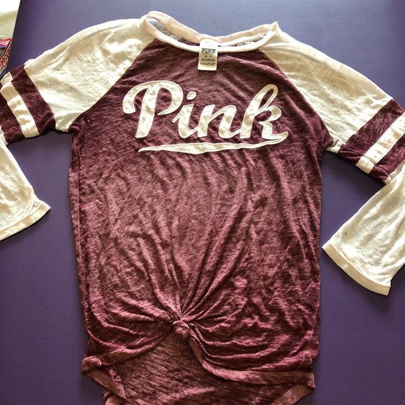 PINK Victoria's Secret Tops - PINK Womens Baseball Shirt - Burgundy